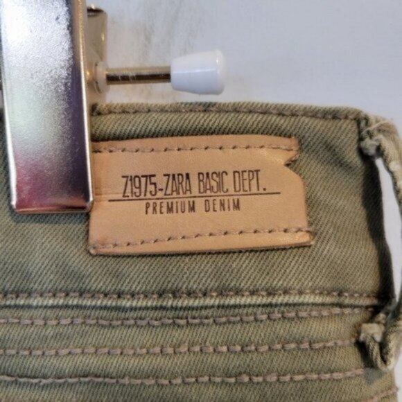 Zara | Z1975 Denim Zipper Ankle Moto Skinny Jeans Green Gray - Picture 7 of 7